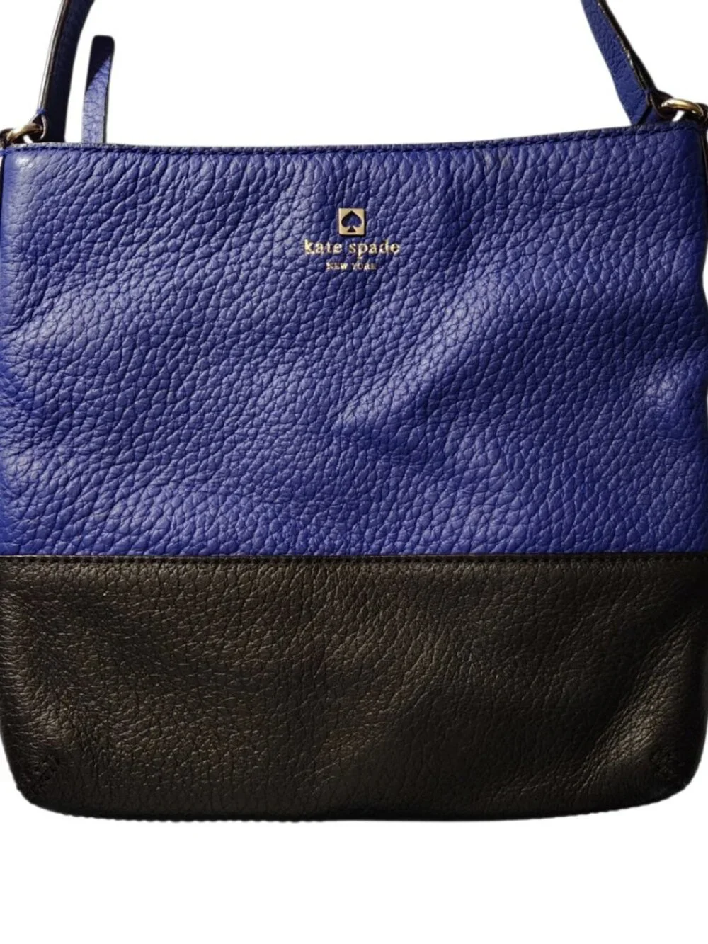 Kate Spade Shoulder Bag Medium Blue Black Textured Pebbled Leather Zip Top Bag